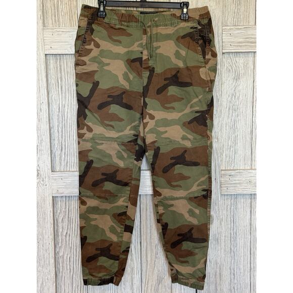 Abercrombie & Fitch Camo Jogger Pants L Stretch Y2K Skater Streetwear Military - Picture 1 of 4